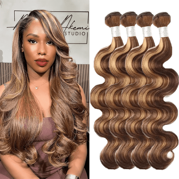 USTAR Brazilian Chocolate Brown Body Wave Blended Hairs Color 4P27 Virgin Body Human Hair 22 24 26 28 Inch 4 Bundles for Women