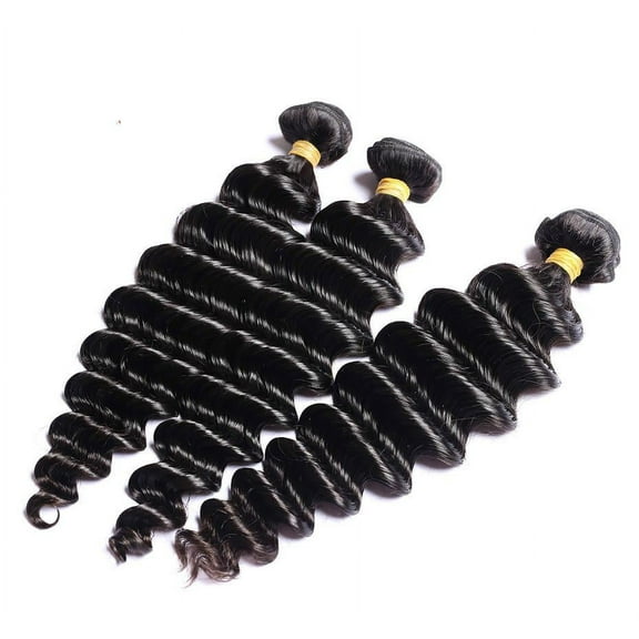 USTAR Brazilian Remy 9A Human Hair Deep Wave 3 Bundle Hair Weave Extensions Natural Black Color 22"+24"+26"