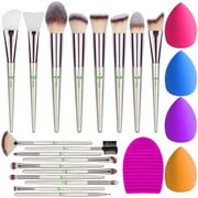 USTAR Makeup Brushes 18Pcs Makeup Brush Set، Premium Synthetic Contour Concealers Foundation Powder Eye Shadows Makeup Brush Kit 2 PCS Silicone Face Mask Brush & 4 Blender Sponge & 1 Brush Cleaner