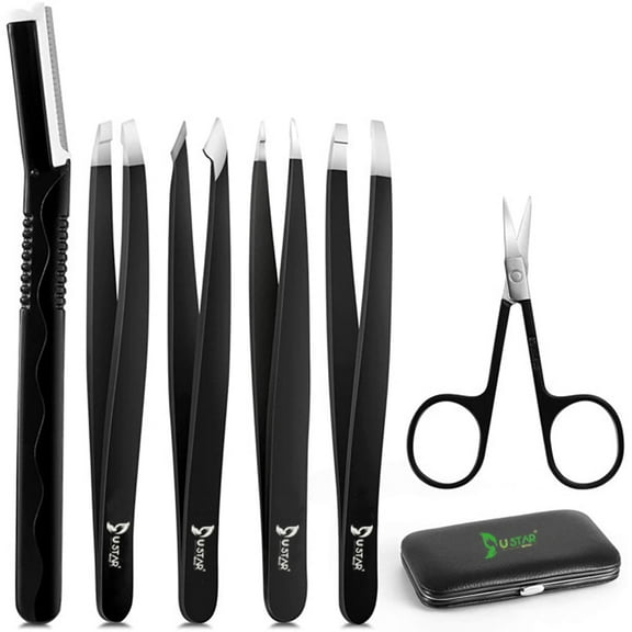 USTAR Tweezers Set - Professional Stainless Steel Tweezers for Eyebrows