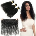 thumbnail image 1 of USTAR Unprocessed Brazilian Remy 9A Human Hair Weave Jerry Curly 3 Bundles Natural Black Color, 1 of 6