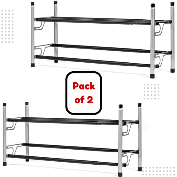 USTECH 2-Tier Shoe Rack Organizer – Sturdy Metal Free Standing Shoe Storage Shelf, Space-Saving Shoe Rack for Entryway, Closet, Bedroom, or Small Spaces | Pack of 2