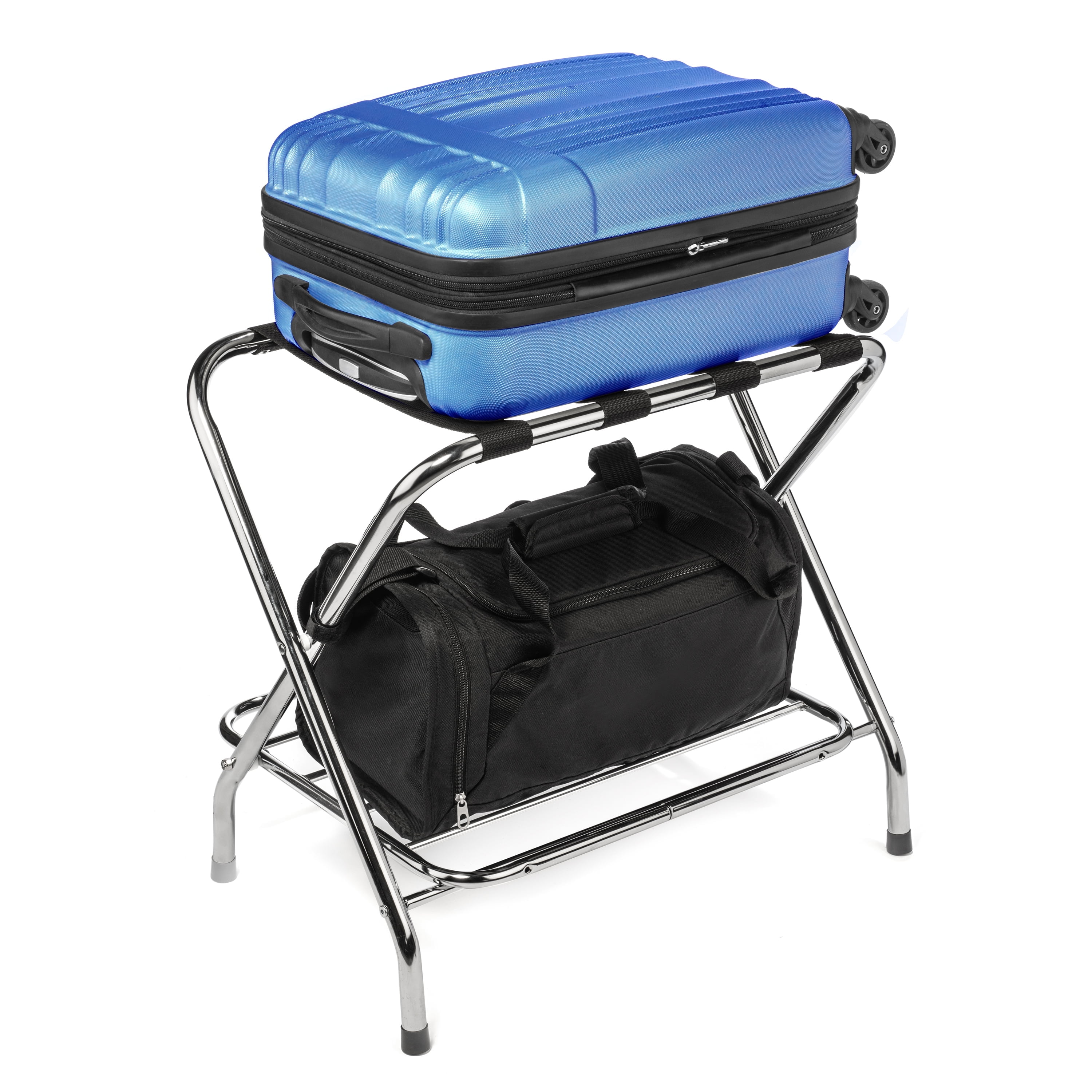 Free Shipping Luggage Rack with Extra Shelf Foldable Suitcase Stand Metal Luggage Holders for Guest Room Heavy Duty Luggage Racks for Bedrooms Hotels Travel Suitcase Stands Holds Up to 110