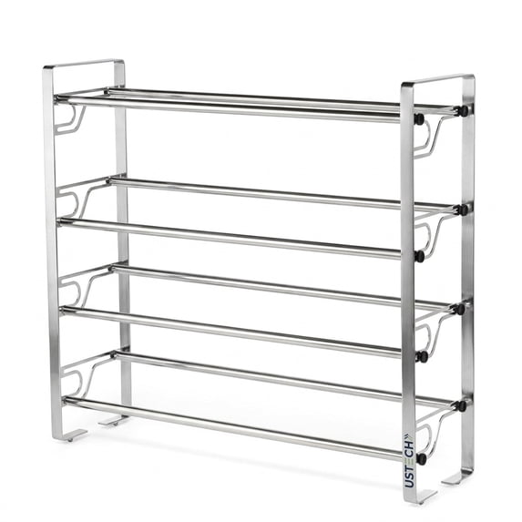 Shoe Rack Sliding Shelf US Tech 4-Tier Shoe Rack, Slide-n-Adjust Design, Weatherproof, Silver ...