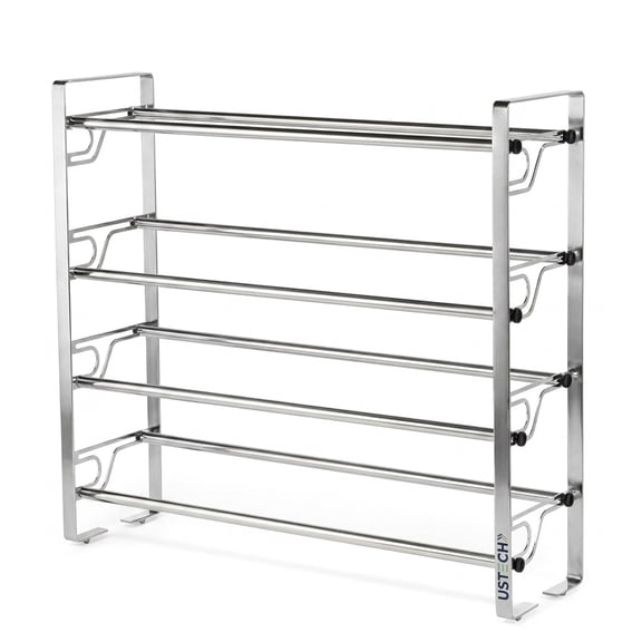 USTECH Adjustable, Expandable Shoe Rack Storage Organizer | Portable, Large, Free Standing Closet Shelf for Bedroom and Entryway | Metal Shoe Shelf for Kids and Adults (4 Tier - Pack of 1)