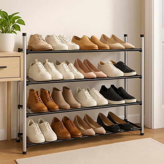 USTECH 4-Tier Expandable Shoe Rack Adjustable & Stackable Metal Shoe Shelf Organizer, Durable Alloy Steel Storage Stand for Closet, Entryway, or Bedroom (Pack of 2)