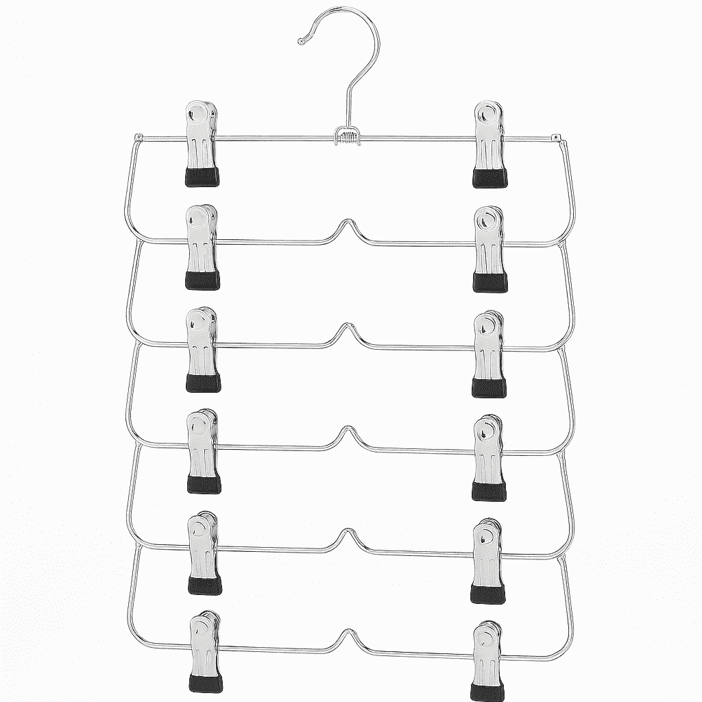 USTECH 5 Pack 6-Tier Skirt Hangers with Clips, Space-Saving Closet Organizer for Pants, Shorts, Skirts & Leggings, Durable Non-Slip Hangers with 360 Rotating Hook