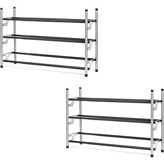 USTECH Brand Name 3-Tier Free Standing Shoe Rack, Black Metal Storage Shelf for Entryway & Closet, 2-Pack