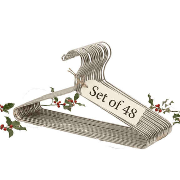 Pack of 48 Heavy Duty Metal Hangers with Shoulder Notch - Stainless Steel Wire Clothes Hangers, Ultra-Thin, Non-Slip, Space-Saving Design for Coats, Shirts, Dresses - Perfect for Closets and Wardrobe