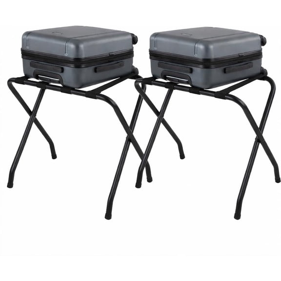 USTECH - Double-Tier Luggage Rack with High Back Chrome Foldable Suitcase Stand, Easy Self-Assembly, Portable Rack for Guest Room, Bedroom, Hotel & Closet Storage (Pack of 5)