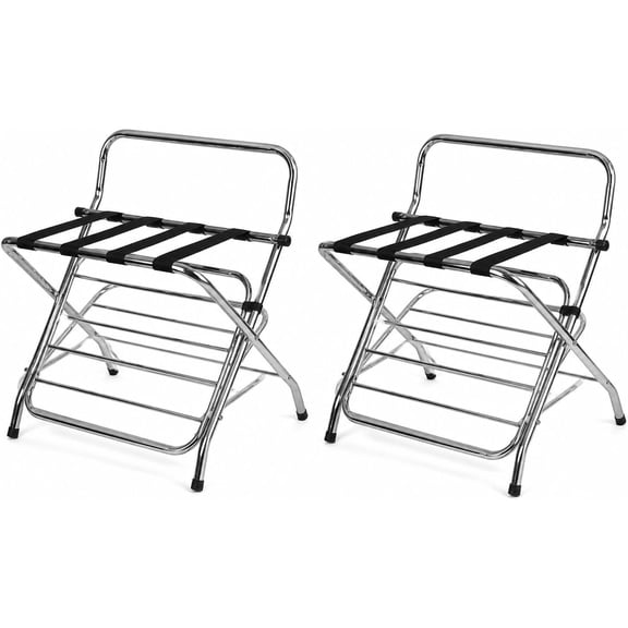 USTECH Double Tier Luggage Rack with High Back Chrome Folding Suitcase Stand, Guest Room Hotel Luggage Holder, Self Assembly, Durable Metal Frame (Pack of 2)