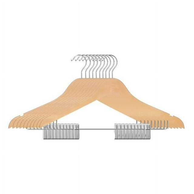 USTECH Eco-Friendly Wooden Hangers for Suits & Strappy Dresses, Set of 10 – Durable, Rustic Look, Sustainable Closet Solution
