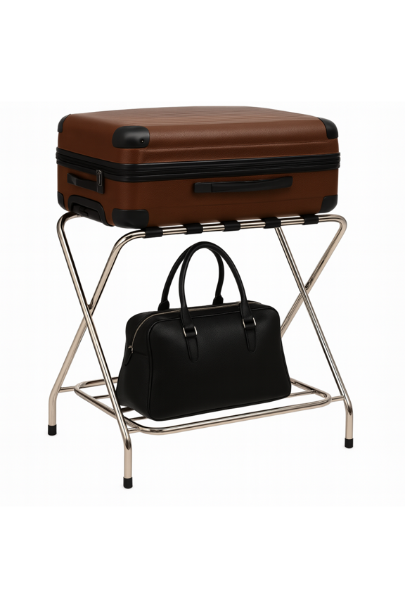 - Foldable Metal Luggage Rack with Extra Shelf, Heavy Duty Suitcase Stand for Guest Room, Bedroom, Hotel or Travel