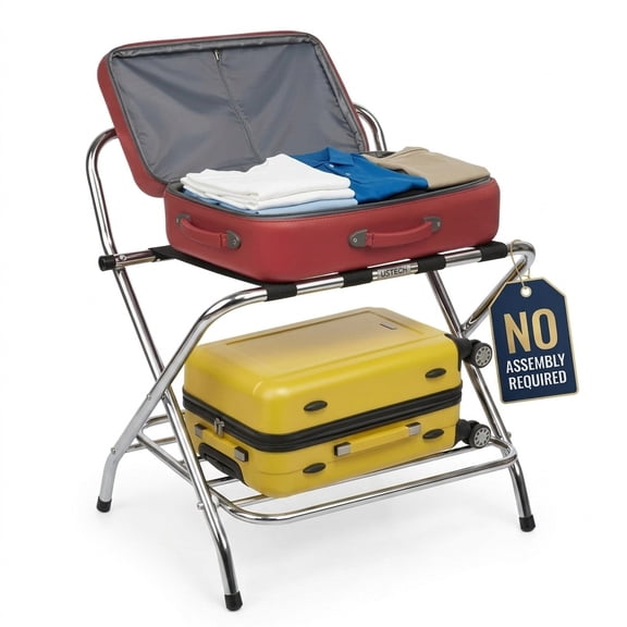 USTECH PRE-ASSEMBLED Double Tier Luggage Rack with High Back | Stainless Steel Durable Suitcase Stand | Holds Up to 50 LBS