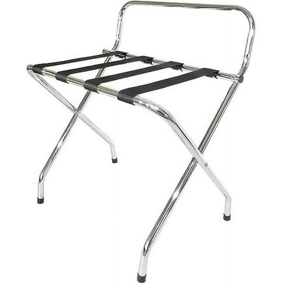 USTECH Single-Tier Luggage Rack with High Back, Chrome Foldable Suitcase Stand for Guest Room, Bedroom, Hotel, or Closet – Easy Self-Assembly & Space-Saving Design