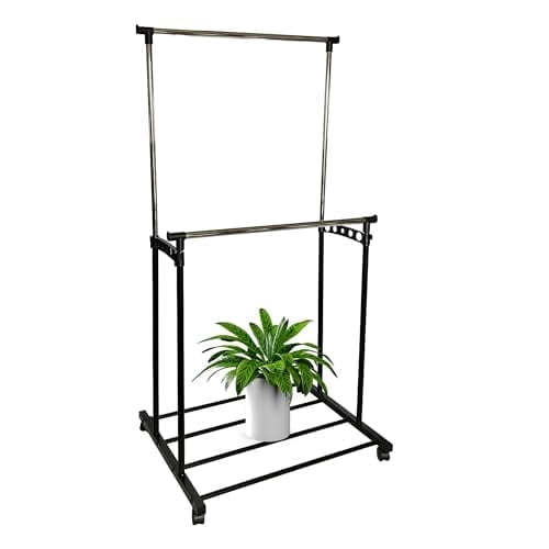 USTECH Maximize Space with Durability & Heavy-Duty Garment Display for Small Spaces | Clothes Organizer for Garments Dresses Coats and More Deluxe Double Pole Adjustable Clothing Rack