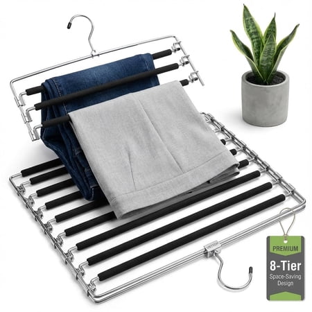 USTECH 8-Tier Organizer Metal Pants Hanger with Non Slip Swing Arms, 2 Pack