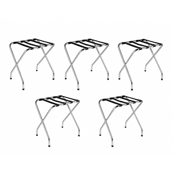USTECH Single-Tier Luggage Rack  Chrome Foldable Suitcase Stand with Straps, Durable Self-Assembly Rack for Guest Room, Bedroom, Hotel, or Closet Storage (pack of 5)