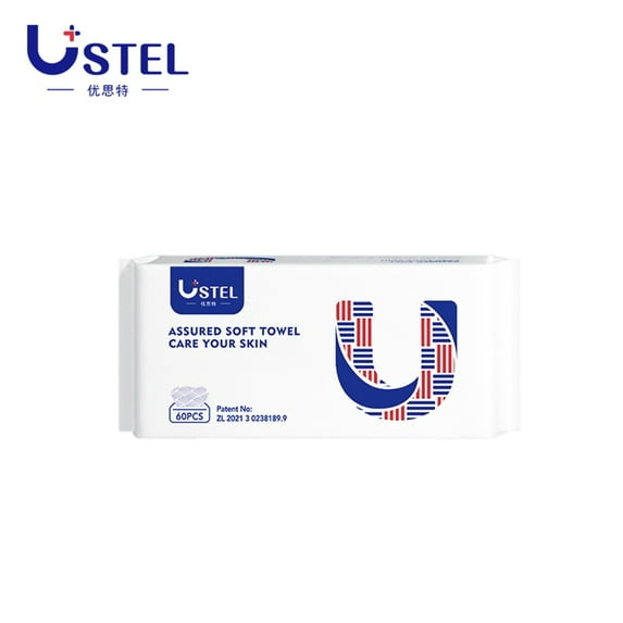 USTEL Facial Tissue One-time use facial towel, thickened and reinforced, soft and skin-friendly,100% biodegradable,beauty salon,Facial cleansing and makeup removal,1 Pack (60 Facial Tissues)