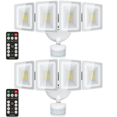 USTELLAR 100W Motion Sensor Light Outdoor Remote Control, 10000LM Super Bright LED Flood Light Outdoor Security Light, 5000K White Motion Sensor Light For Yard Eave 2 Packs