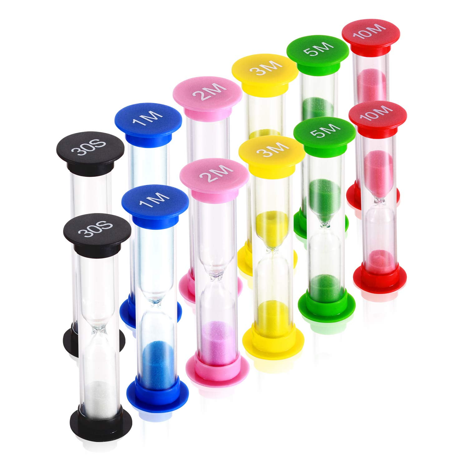USTOP 12 Pack Colorful Sand Timers, Durable Plastic Hourglass Timer Set ...