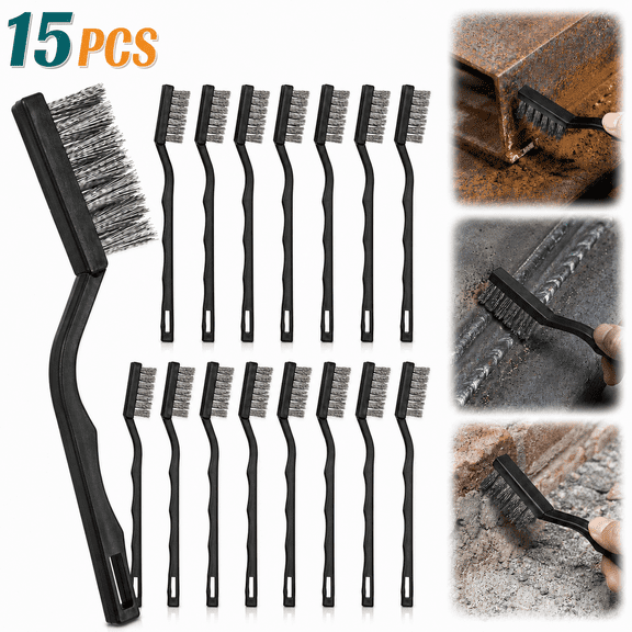 USTOP 15PCS Mini Wire Brush Stainless Steel Brush SetCurved Handle BrushMasonry Brush Wire Bristle for Cleaning Welding Slag and Rust.