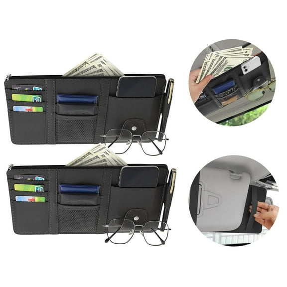 USTOP 2 Pack Car Sun Visor Organizer, Universal Visor Storage Holder with 6 Pockets for Glasses, Phone, Maps, Tolls, Sunglasses, for Men & Women, Car Accessories