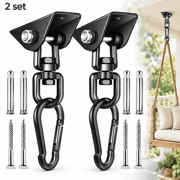 USTOP 2 Pack Hammock Hanging Kit , Porch Swing Hanging Kit 1200 Lb Capacity, Hammock Ceiling Hooks Heavy Duty 360°Rotating Hanging Swing Chair Hardware for Hammock Chair Stand, Porch, Yoga, Gym