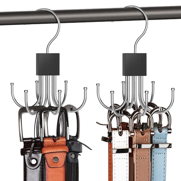 USTOP 2 Pack Multi-Purpose Hanger Organizer, 360 Rotatable Belt Rack Organizer, Space Saving Closet Storage Organizer for Belts, Ties, Scarves, Necklaces.