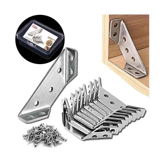 USTOP 20 Pcs Stainless Steel L Brackets, 90 Degree Right Angle Corner Braces, Heavy Duty Metal Joint Fastener for Wood Furniture, Shelves, and Home Repair Projects.