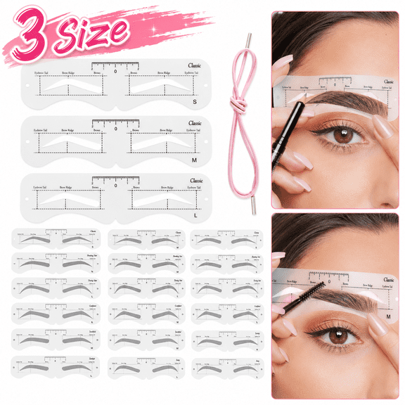 USTOP 3 Size Eyebrow Stencils, 6 Styles, Soft, Reusable Eyebrow Template Kit with Strap