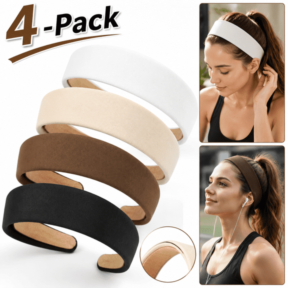 USTOP 4-Pack Non-Slip Wide Headbands for Women,Soft Stretchywith Grip Lining, Fashionable Hair Accessories for Workout, Yoga, and Everyday Wear.