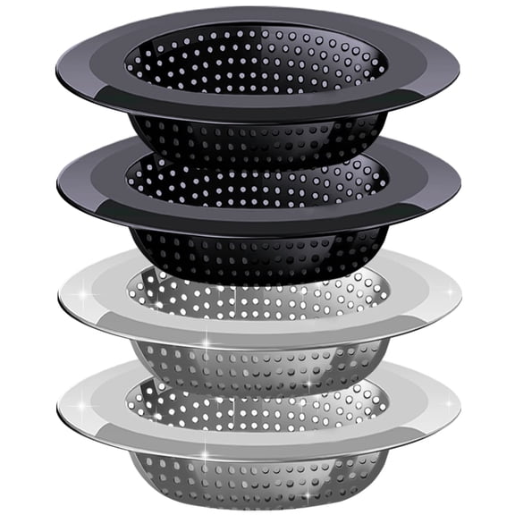 USTOP 4-Pack Steel and Black Mesh Sink Strainer, Kitchen Sink Drain Strainer with Large Wide Rim 4.5" Diameter, Sink Filter Strainer with 3" Basket for Hair, Food, Debris in Kitchen & Bathroom.
