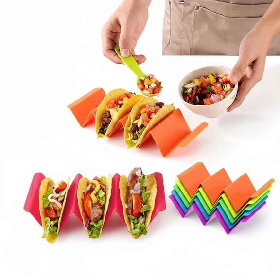 USTOP 6 Pack Colorful Taco Holder Stands, Food-Grade Plastic Taco Racks for Hard or Soft Shells, Microwave and Dishwasher Safe Mexican Food Server for Family Parties and Fiestas.