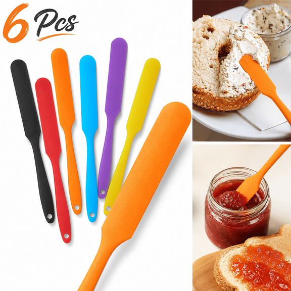 USTOP 6 Pcs Silicone Jar Spatula Set, Long Handle Heat Resistant Skinny Spatulas for Jars & Bottles, Non-Stick Flexible Scrapers for Baking, Mixing, Jam, Cake Cream & Butter Spreading.