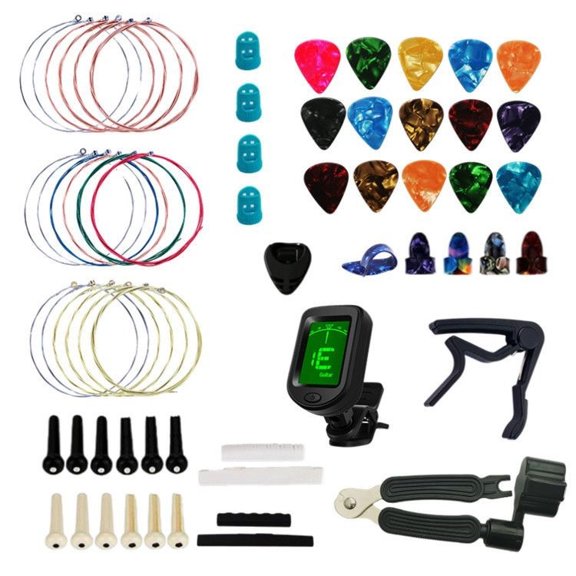 USTOP 62PCS Guitar Accessories Kit, Acoustic Changing Tool, Including Guitar Acoustic Strings, Picks, Capo, String Winder&Cutter, Tuner, Bones, for Players and Beginners