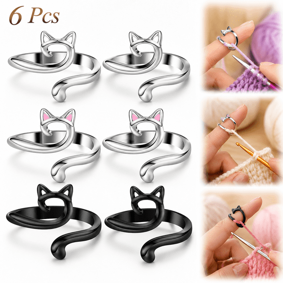 USTOP 6pcs Knitting Crochet Loop Ring, Metal Yarn Guide Finger Holder Thimble for Consistent Tension, Blister Protection Tool for DIY Wool Crafts & Accessories.
