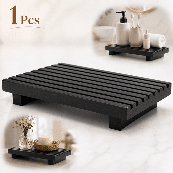 USTOP Bathroom Vanity Counter Organizer Riser, Water-Resistant Wood Sink Stand with Raised Feet, Compact Soap Tray Pedestal for Dispenser, Toothbrush, Kitchen & Home Decor.