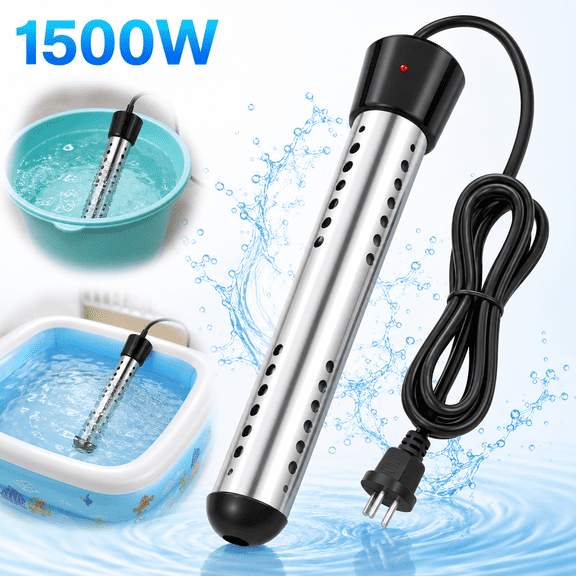 USTOP Immersion Water Heater, 1500W Electric Bucket Heater Stainless-Steel Portable Submersible Water Heater for Inflatable Pool Bathtub, Basin