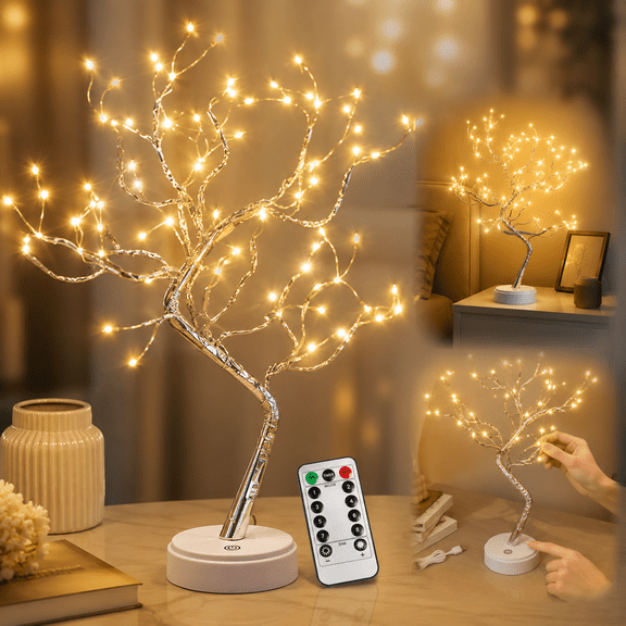 USTOP LED Sparkly Fairy Tree Lamp, 20 Inch with 108 Sparkly Warm White LEDs, Adjustable DIY Branches & Touch Sensor, Dual Power USB/Battery Operated Night Light for Bedroom, Holiday Decoration.