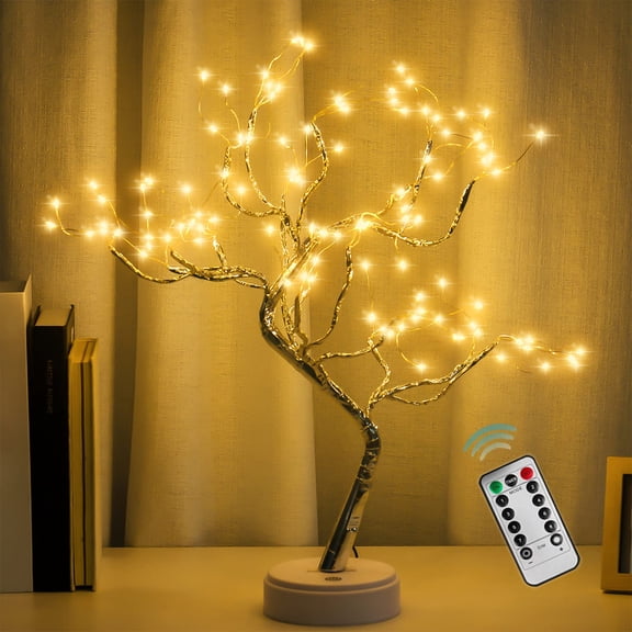 USTOP LED Sparkly Fairy Tree Lamp, 20 Inch with 108 Sparkly Warm White LEDs, Adjustable DIY Branches & Touch Sensor, Dual Power USB/Battery Operated Night Light for Bedroom,  Holiday Decoration.
