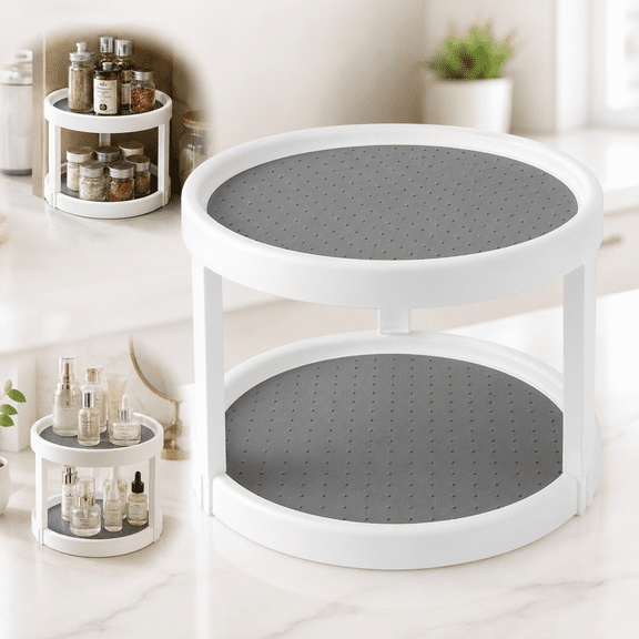 USTOP Lazy Susan Organizer, 2 Tier Non Skid Spice Rack Turntable,360 Degree Rotating Seasoning Organizer, 10-Inch Spinning Organizer for Pantry Cabinet, Kitchen, Countertop, Vanity Display Stand.