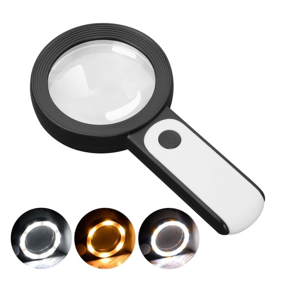 USTOP Magnifying Glass with Light, Handheld Large Magnifying Glass 18LED Cold and Warm Light with 3 Modes, Illuminated Lighted Magnifier for Seniors Reading, Coins, Jewelry.