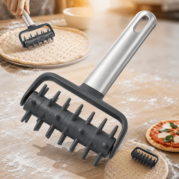 USTOP Professional Pizza Dough Docker Roller, Heavy-Duty Spiked Dough Pitter for Pizza Crust,Bubble and Blistering Killer Time-Saver for Home Kitchen Pizza Making.