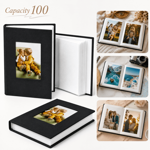 USTOP  Small Photo Album for 4x6 Pictures, Holds 100 Photos Linen Cover Mini Memory Book,Gift for Friends, Couples, Families,  Anniversary, Travel Memories