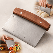 USTOP Stainless Steel Bench Scraper, Professional Dough Scraper and Pastry Cutter with Measuring Scale, Heavy-Duty Food Chopper for Baking, Pizza Dough, and Kitchen Prep.