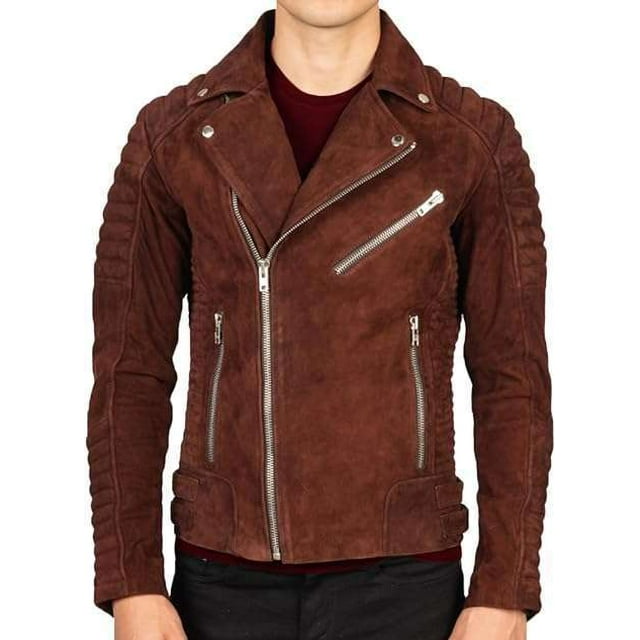 USTRADEENT 100% Lambskin Leather Vintage Biker Jacket for Men - Walmart.com