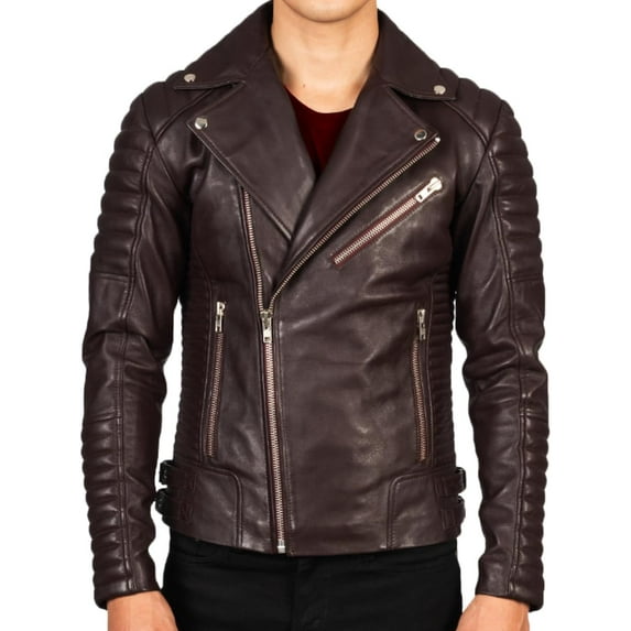 USTRADEENT 100% Lambskin Leather Vintage Biker Jacket for Men