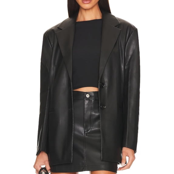 USTRADEENT Premium 2 Button Women's 100% Lambskin Casual Suit Style Leather Blazer Coat