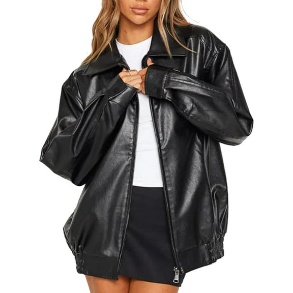 USTRADEENT Women's Oversized 100% Lambskin Motorcycle Plus Size Moto Biker Leather Coat